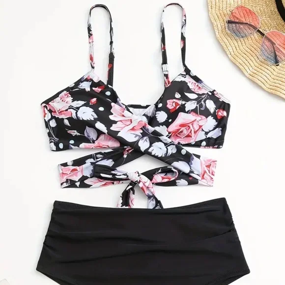 Women Cross Wrap Halter Bikini Set High Waisted Push Up Two Piece Swimsuits M - Picture 2 of 6